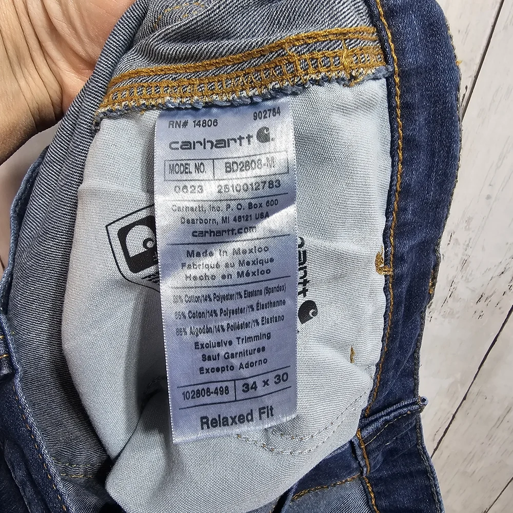 Carhartt Men's Blue Denim Relaxed Fit Carpenter Work Pants Size 34 x 30.